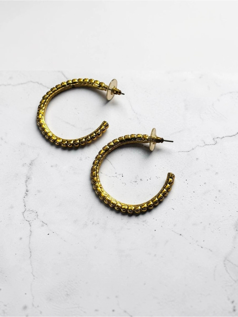 Gold-Tone Textured Hoop Earrings